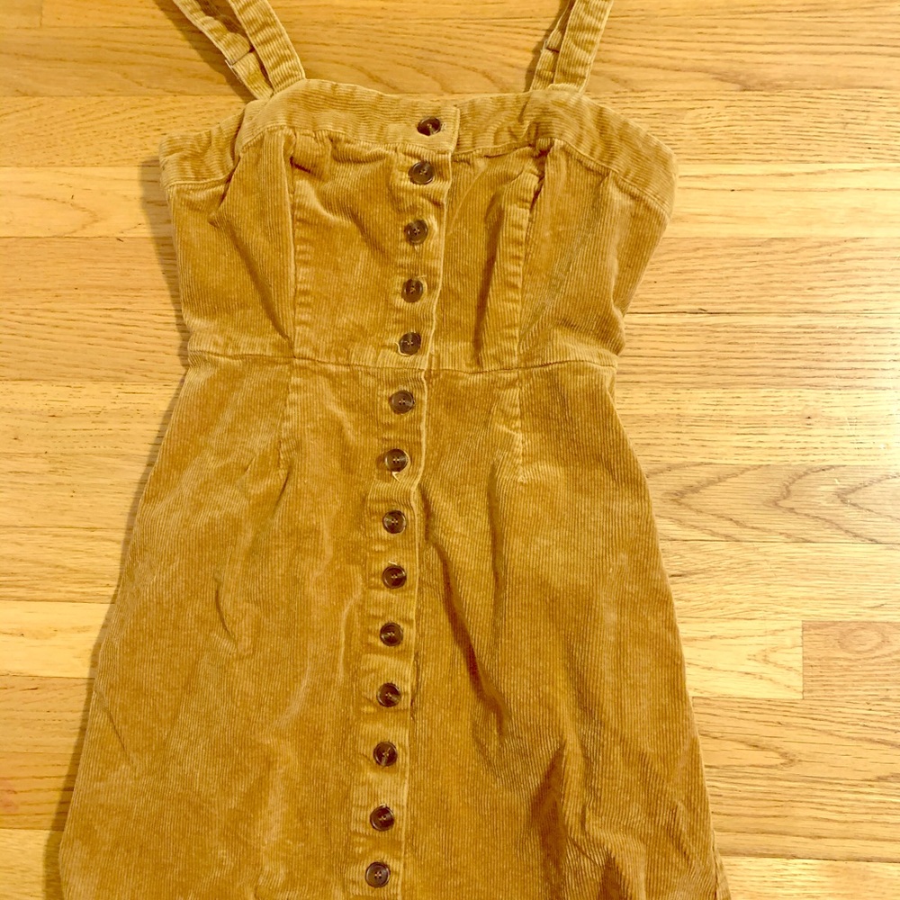 Yellow corduroy button up denim dress